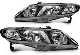 For 2006-2010 2011 Honda Civic Sedan 4Dr Black Housing L+R Headlights Assembly 6B93BC-57