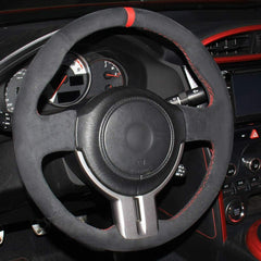 Hand-Sewing Black Suede Leather Steering Wheel Covers Wrap For Scion FR-S 2013+