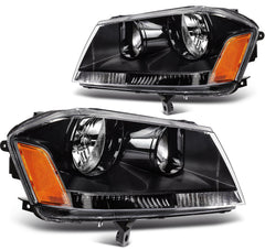 Pair Kit Halogen Headlights Assembly For 2008-2014 Dodge Avenger Black Amber KOEEP