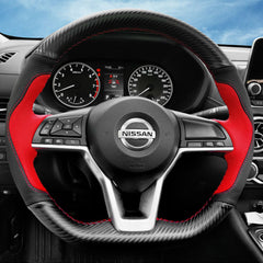 3D Carbon Fiber&Leather Steering Wheel Hand Sewing Wrap Cover For Nissan Rogue