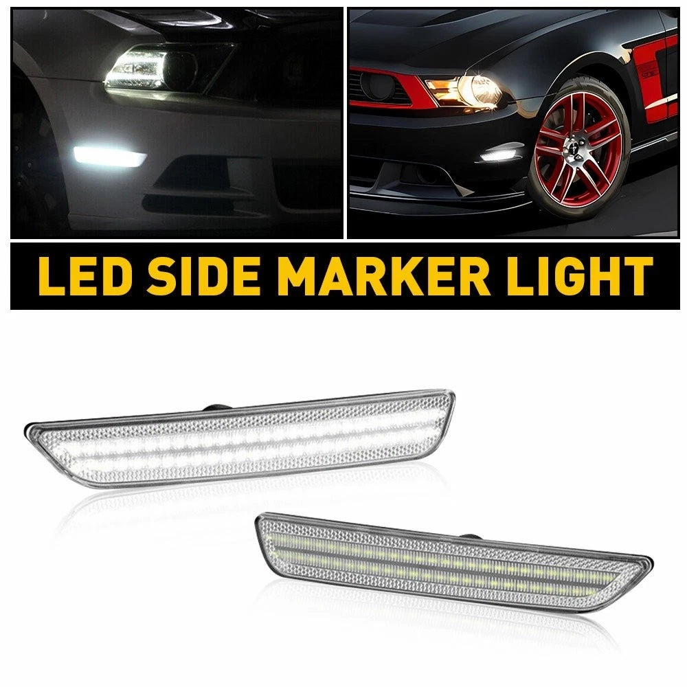 Front Bumper Clear White LED Side Marker Signal Light For 2010-2014 Ford Mustang 6B93BC-57