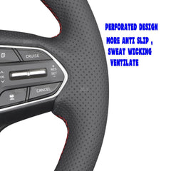 Steering Wheel Wrap For Hyundai Palisade 2020-22 Black Perforated Leather Cover