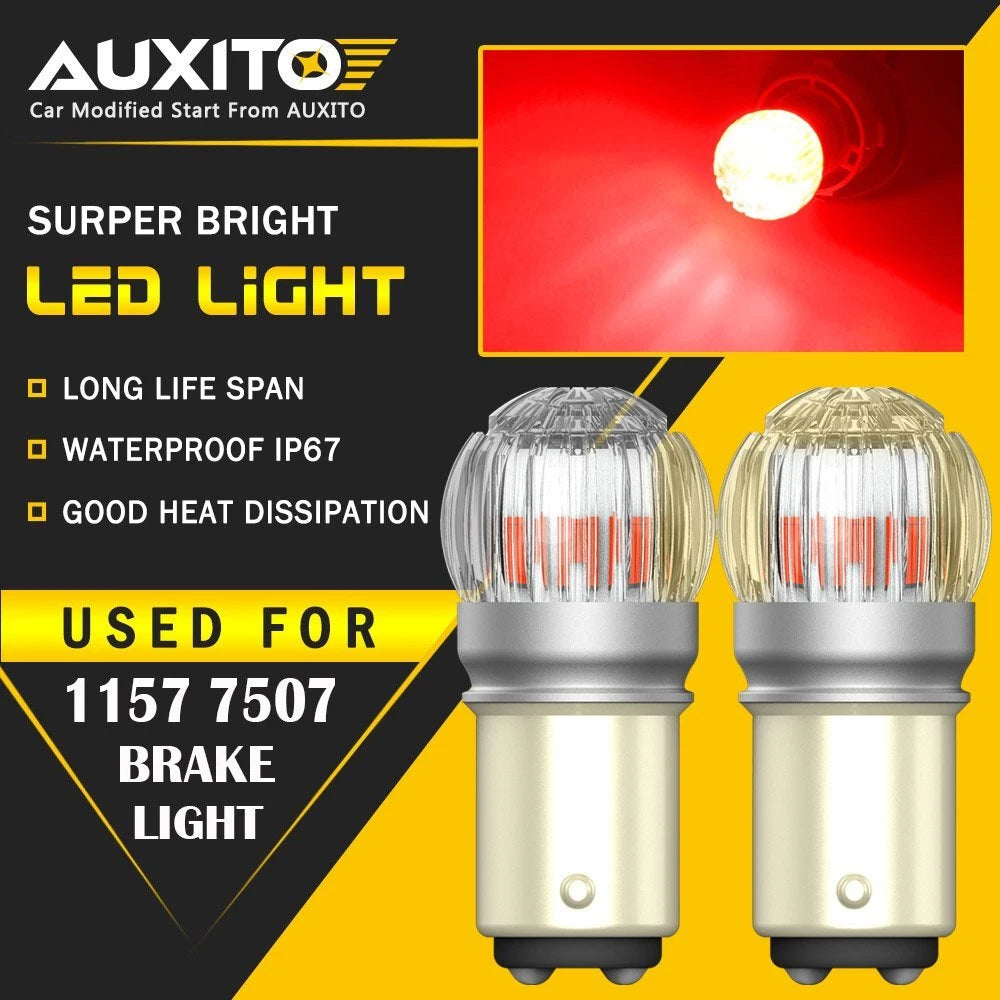 2X AUXITO 1157 2057 Red LED Stop Turn Signal Brake Tail Light Bulbs BAY15D EOA AUXITO
