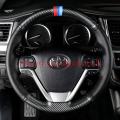 Carbon Fiber&Leather Steering Wheel Hand Sewing Wrap Cover For Toyota Highlander
