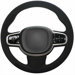 Black Suede Steering Wheel Hand-stitch on Wrap Cover For Volvo XC90 2015-2017