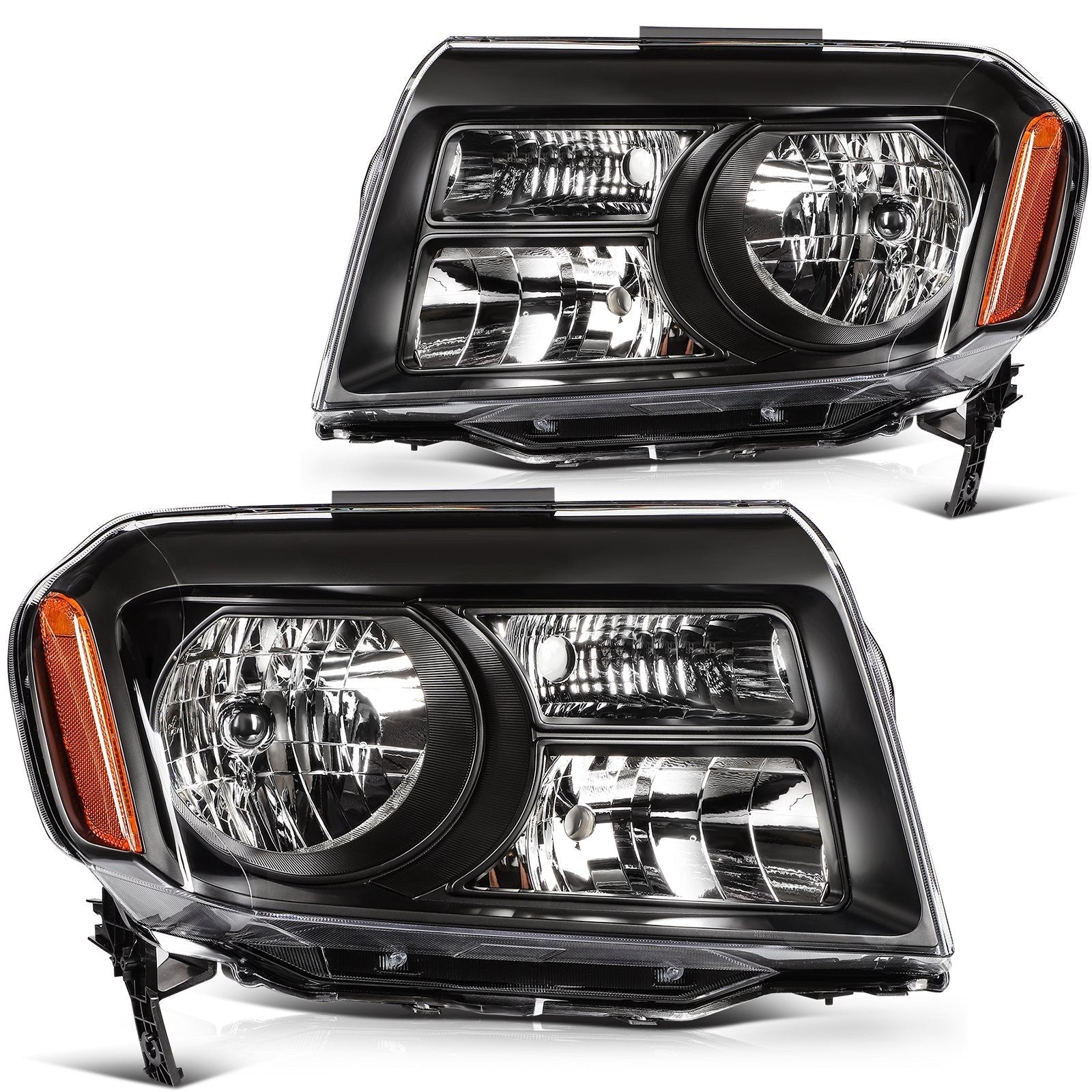 Pair Kit Headlights Assembly For 2012-2015 Honda Pilot SUV 3.5L Black Amber 6B93BC-57