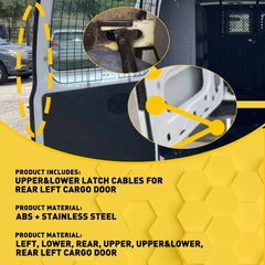 Rear Left Cargo Door Upper&Lower Latch Release Cable Kit for Ford E150 250-450 6B93BC-57