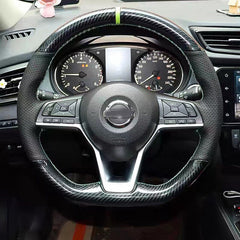 5D Carbon Fiber&Hole Leather Steering Wheel Hand Sewing Cover For Nissan Sentra