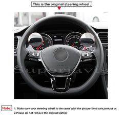 Black Suede Leather Steering Wheel Stitch on Wrap Cover For VW Golf 7 Mk7 Sharan