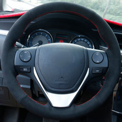 Top Black Suede Steering Wheel Hand-stitch on Wrap Cover For Toyota RAV4 2013