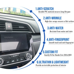 Carbon Fiber Pattern Center Console Molding Sticker Decals For Honda Civic 10th