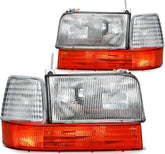 Pair Kit Headlights For 1992-1997 Ford Bronco F-150 F-250 F-350 Chrome Amber 6B93BC-57
