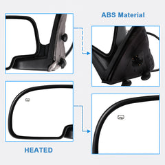 Driver Side Power Heated Tow Mirror For 2000-2002 Chevy GMC Black Smooth 6B93BC-57