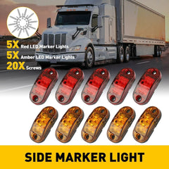 10pcs LED Side Marker Lights Oval Truck Trailer Clearance Lamp Amber + Red EOA 6B93BC-57