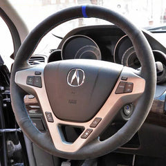 Black Suede Leather Steering Wheel Blue Mark Stitch on Wrap Cover For Acura MDX