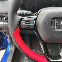 Black&Red Leather Steering Wheel Hand Sewing Wrap Cover For Honda Civic 2022