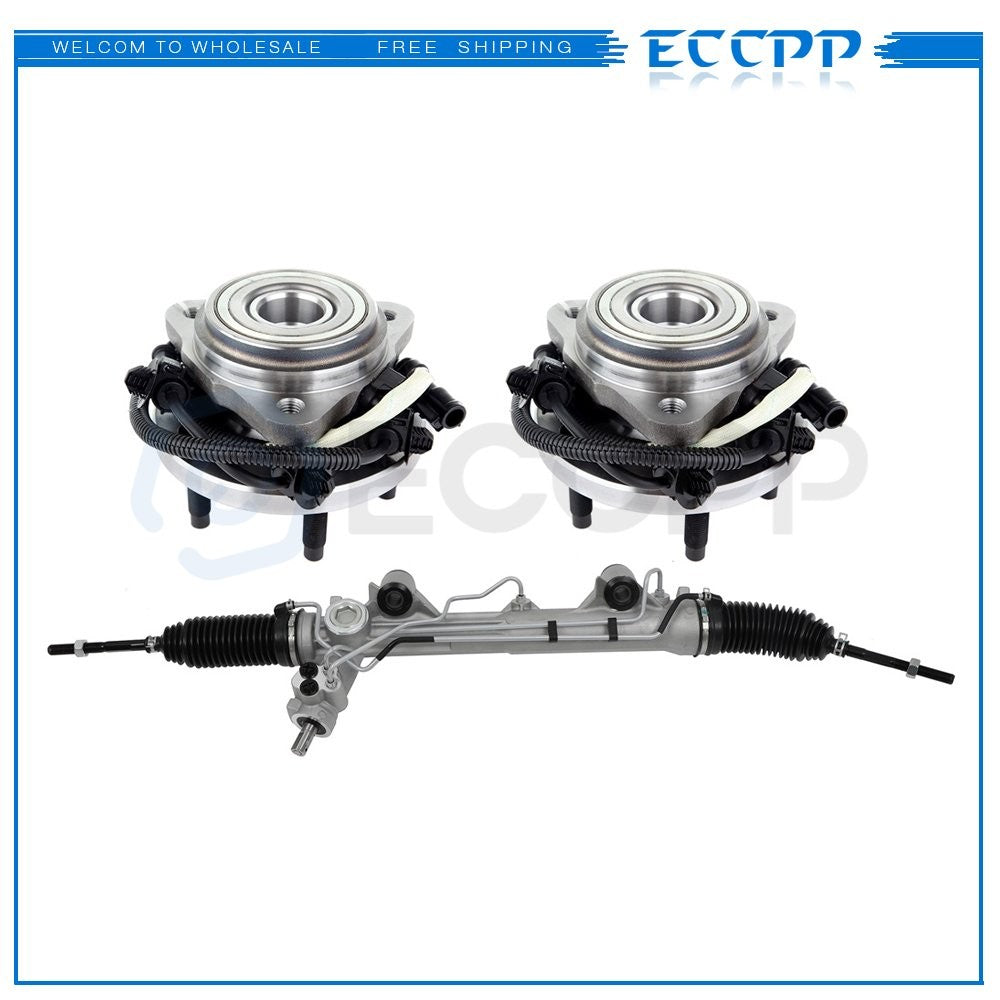 ECCPP ECCPP 3 Pc Set Steering Rack And Pinion + 2 Wheel Hub Bearing Assembly 4X4 ECCPP