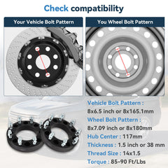 4Pc 1.5" 8x6.5 to 8x180 Wheel Adapters 14x1.5 For Chevy 8x165.1 Convert to 8x180 6B93BC-57