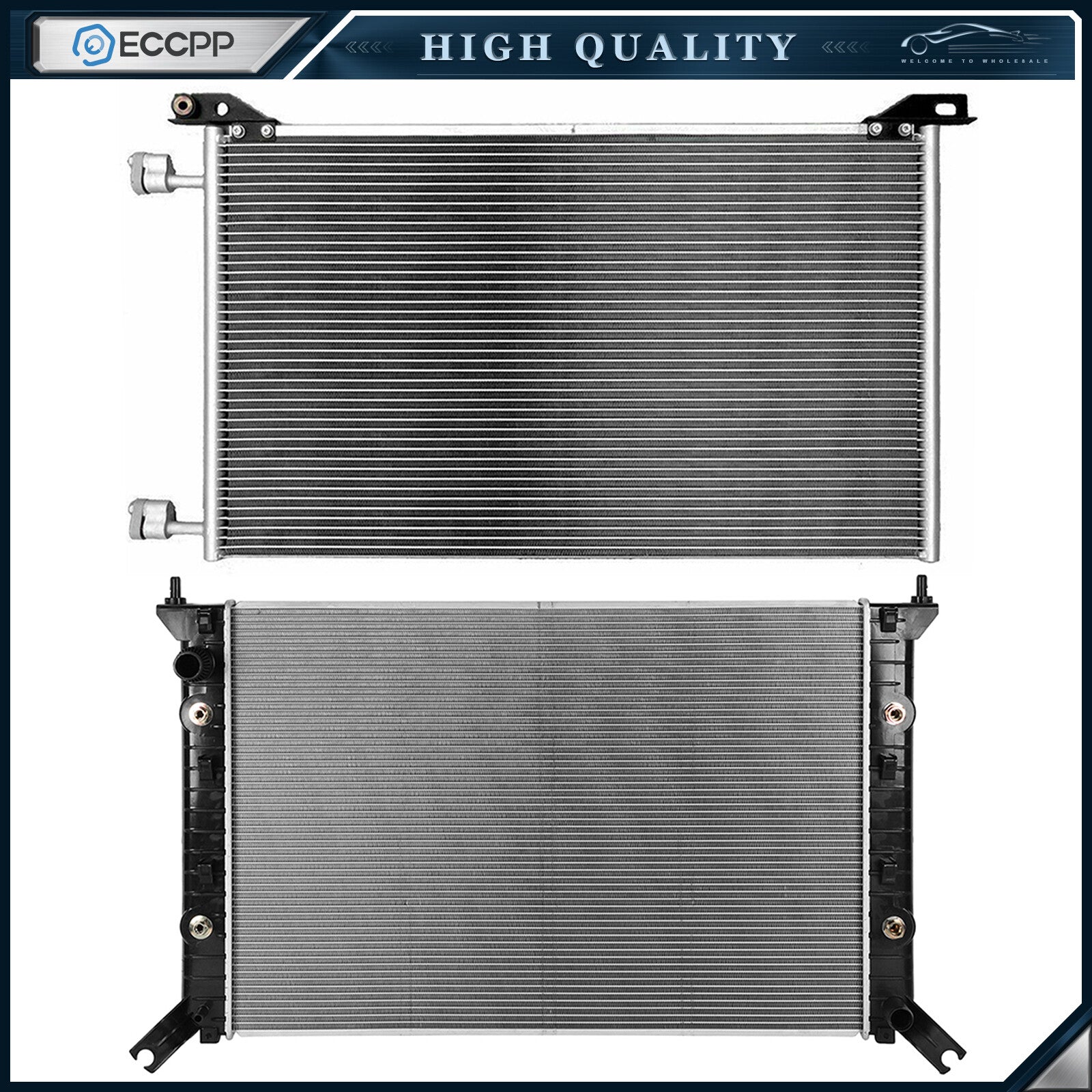 Aluminum Radiator & Condenser Cooling Kit For 2011 2013-2014 GMC Sierra 3500 HD 6B93BC-57