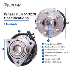 2Pcs Wheel Hub Bearings Front For 2008 2009-2011 Jeep Liberty Dodge Nitro W /ABS 6B93BC-57