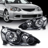 Pair Kit Halogen Headlights Assembly For 2002-2004 Acura RSX 2.0L Black 6B93BC-57
