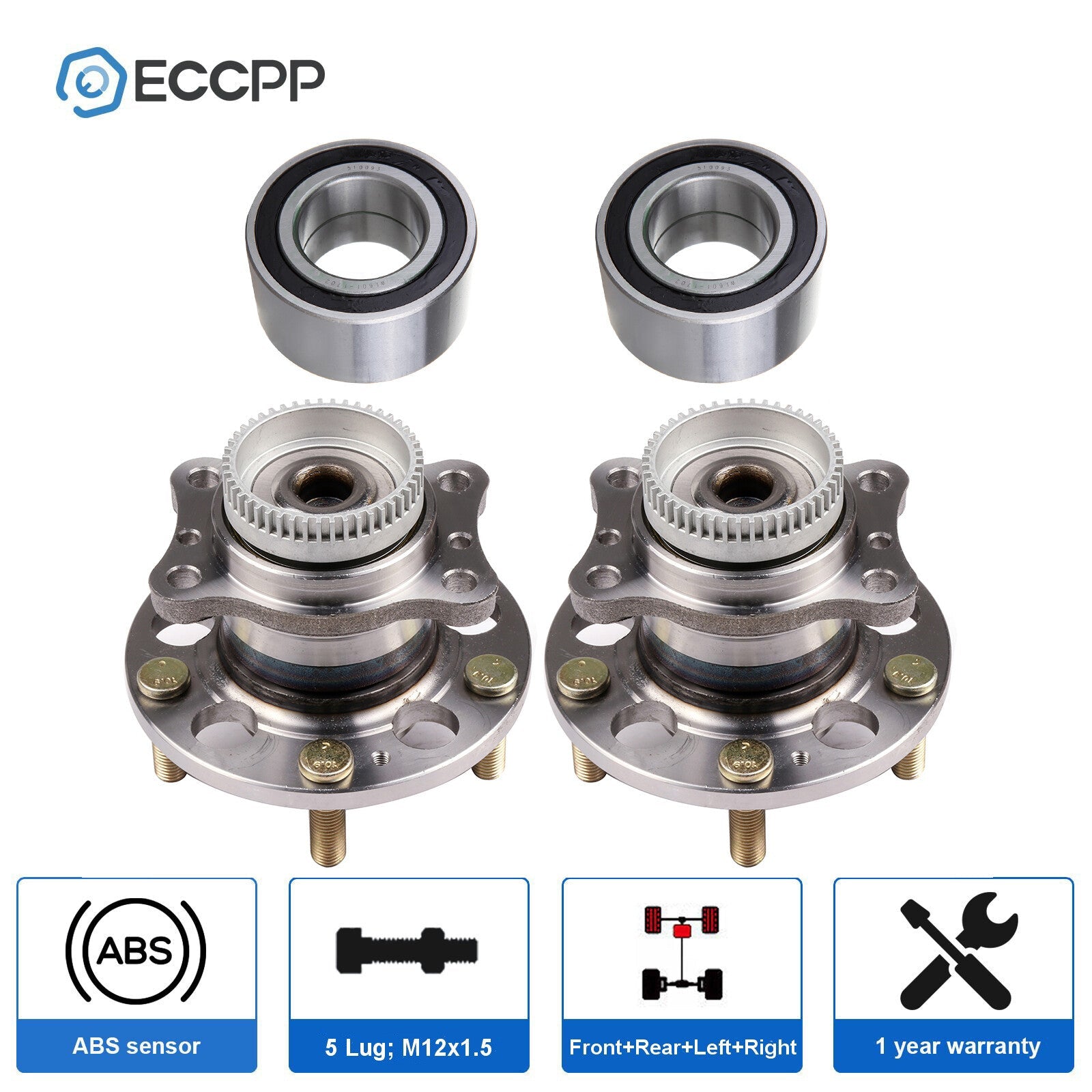 4X Front & Rear Wheel Hub Bearings FWD For Hyundai Elantra Veloster Kia Forte 6B93BC-57