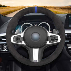 Black Suede Leather Steering Wheel Hand-stitch on Wrap Cover For BMW G21 2019-21