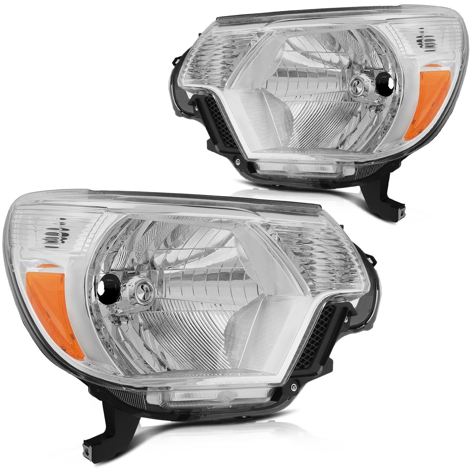 Pair Kit Headlights Assembly For 2012-2015 Toyota Tacoma 2.7L 4.0L Chrome Amber 6B93BC-57
