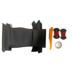 Black&Hole Leather Steering Wheel Red Stitch Wrap Cover For Ford Focus ST 19-20