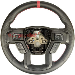 Black Side Hole Leather Steering Wheel Red Stitch Wrap Cover For Ford F-150 F250