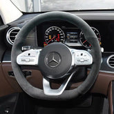 Black Suede Leather Steering Wheel Black Stitch on Wrap Cover For Mercedes E300L