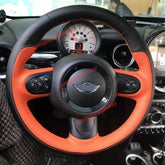 Black&Orange Hole Leather Steering Wheel Hand Sewing Wrap Cover For Mini Coupe