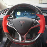 Carbon Fiber Red PU Leather Steering Wheel Hand Sewing Wrap For Tesla Model S/X