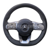 Black&Suede Leather Steering Wheel Black Stitch on Wrap Cover For Mercedes W177