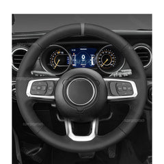 For Jeep Wrangler 18-24 Black Leather W/ Gray Strip Steering Wheel Covers Wrap