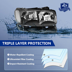 Fits 99-07 GMC Sierra Headlights Assembly Pair + Bumper Lamp Black Housing Set 6B93BC-57