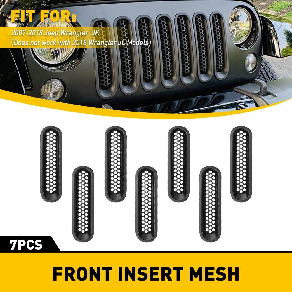 7pcs Front Grille Mesh Inserts For Accessories Jeep Wrangler JK JKU 2007-2018 A 6B93BC-57