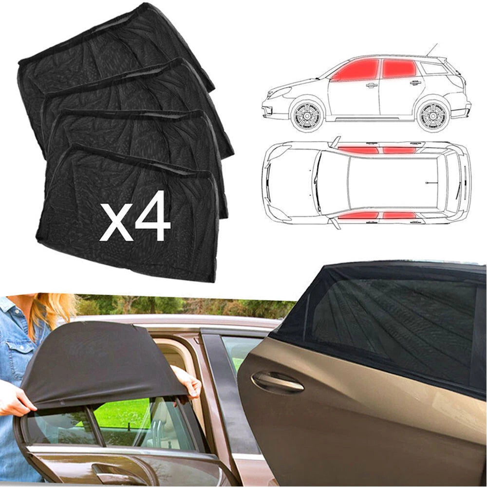 Car Side Window Sunshade 4Pc UV Protector Front Curtain Rear Sun shade SUV Black 6B93BC-57