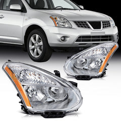 Pair Kit Headlights Assembly For 2012-2015 Nissan For Rogue 2.5L Chrome Amber 6B93BC-57