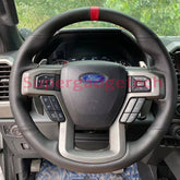 Black &Hole Leather Steering Wheel Red Stitch Wrap Cover For Ford F-150 F150 6B93BC-57