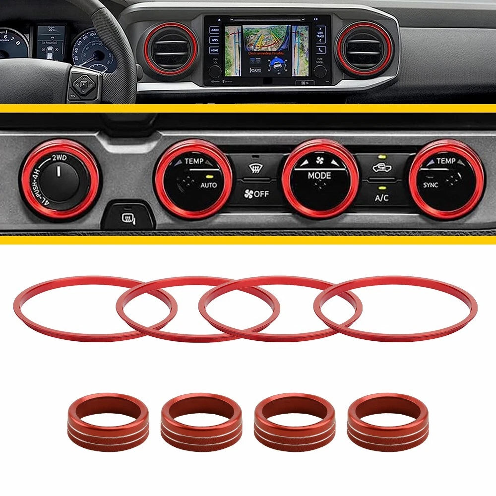 Red Air Condition AC Knob Cover Ring Trim Replace for 2016-2022 Toyota Tacoma EA 6B93BC-57