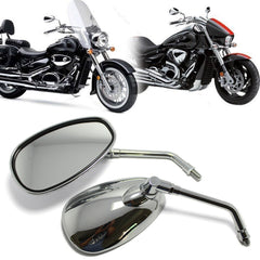 PAIR MOTORCYCLE CHROME OVAL SIDE REARVIEW MIRRORS FOR HONDA CRUISER CHOPPER 10MM