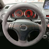 Black Suede Steering Wheel Hand-stitch on Wrap Cover For Mazda 3 5 6 2003-2009