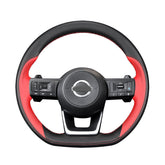 Black &Red Leather Steering Wheel Hand Sewing Wrap Cover For Nissan Rogue 2021