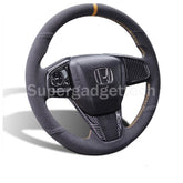 Black&Hole Suede Leather Steering Wheel Hand Sewing Wrap Cover For Honda Civic