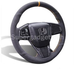 Black&Hole Suede Leather Steering Wheel Hand Sewing Wrap Cover For Honda Civic