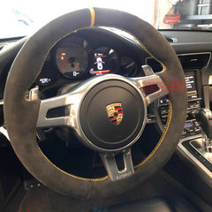 Black Suede Leather Steering Wheel Hand-stitch on Cover For Porsche Panamera 12