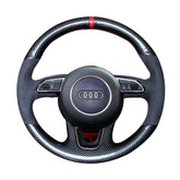 Carbon Fiber&Suede Leather Steering Wheel Hand Sewing Wrap Cover Fit For Audi A6