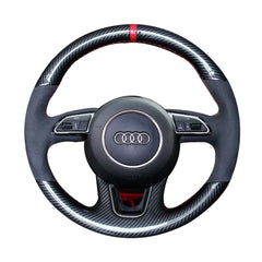 Carbon Fiber&Suede Leather Steering Wheel Hand Sewing Wrap Cover Fit For Audi A6