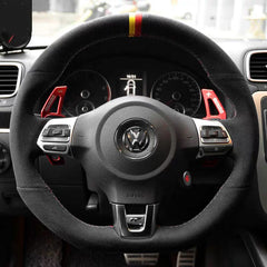 Black Suede Leather Steering Wheel Stitch-on Wrap Cover Fit For VW Polo GTI CC